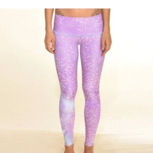 Teeki mermaid leggings purple blue scales ombré EUC yoga pants size XS recycled